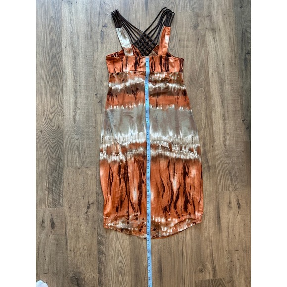 VTG y2k beaded neckine burnt orange water‎ color bodycon midi dress M - Picture 7 of 8